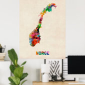 ノルウェー水彩地図 ポスター (ホームオフィス)