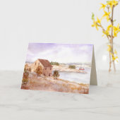 ノルウェー沿岸の漁師の家 水彩画 カード (黄色い花)