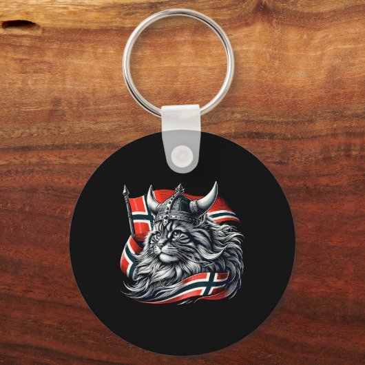 ノルウェー猫バイキングノルウェー国旗 キーホルダー (正面)