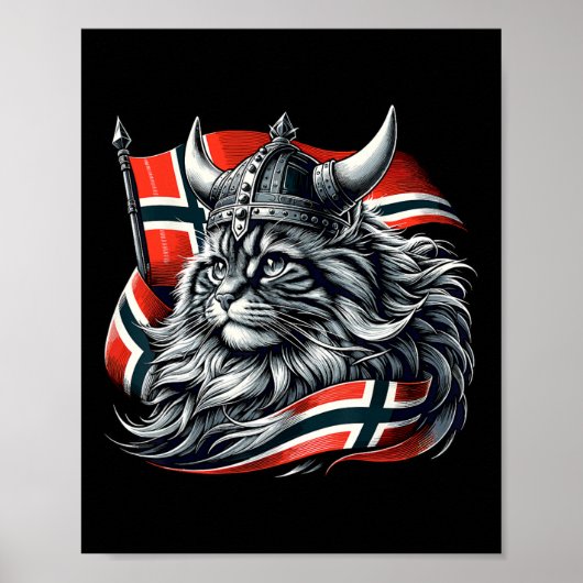 ノルウェー猫バイキングノルウェー国旗 ポスター (正面)