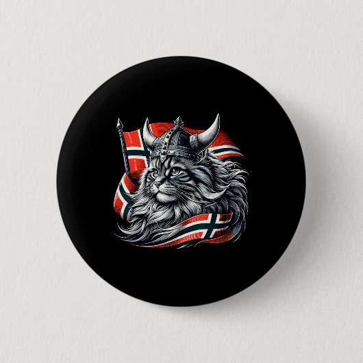 ノルウェー猫バイキングノルウェー国旗 缶バッジ (正面)