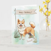 ノルウェー産のランデフンド犬の誕生日標識 カード (黄色い花)