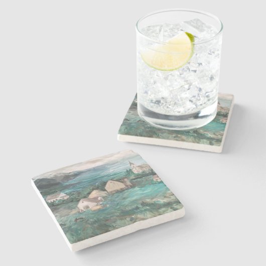 ノルウェー絵を描フィヨルド大理石 ストーンコースター (横)