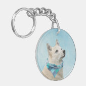 ノルウェー絵画のブフンドさん – かわいいオリジナルドッグアート キーホルダー (正面左)