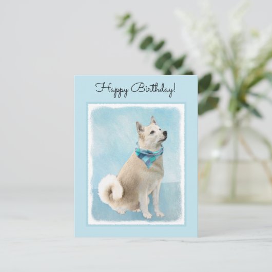 ノルウェー絵画のブフンドさん – かわいいオリジナルドッグアート ポストカード (スタンド正面)