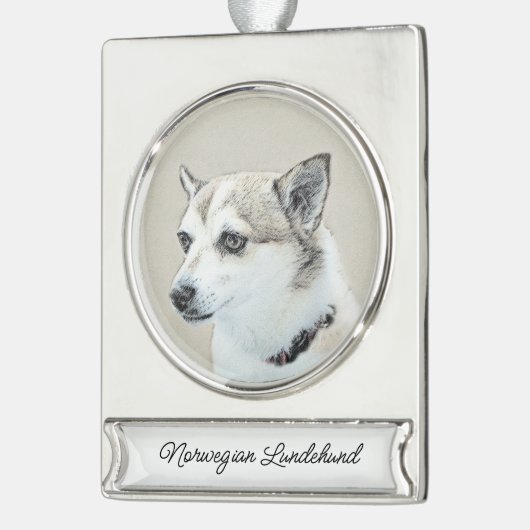 ノルウェー絵画ルンデフンド – オリジナルドッグアートSi シルバープレートバナーオーナメント (左)