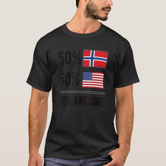 ノルウェー誇りを持ったアメリカ国旗 Tシャツ (正面)