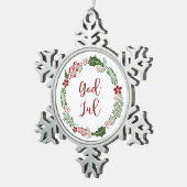 ノルウェー語とスウェーデン語メリークリスマスリースGod Jul スノーフレークピューターオーナメント (右)