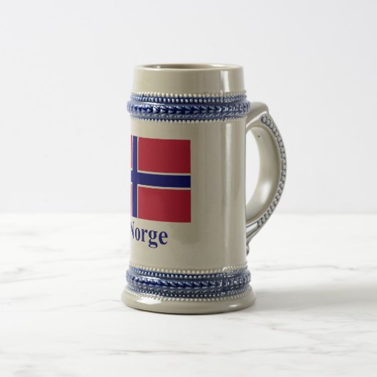 ノルウェー語の名前のノルウェーの旗 ビールジョッキ (正面右)