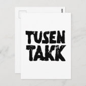 ノルウェー語の「ありがとう」黒と白のリノカット ポストカード (正面/裏面)