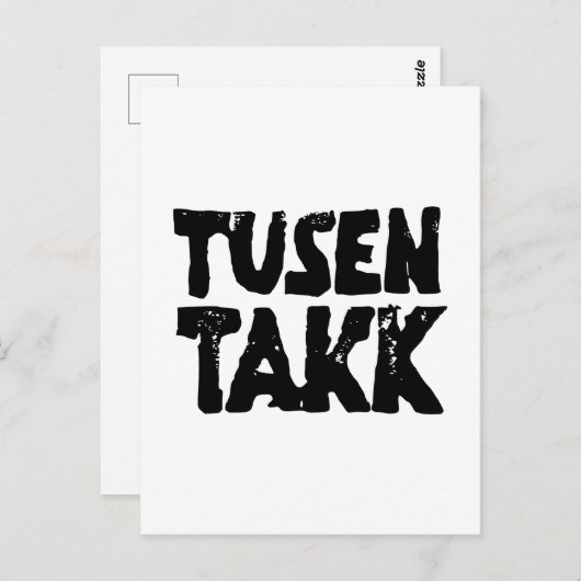 ノルウェー語の「ありがとう」黒と白のリノカット ポストカード (正面/裏面)