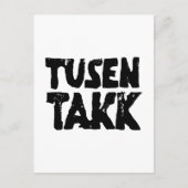 ノルウェー語の「ありがとう」黒と白のリノカット ポストカード (正面)