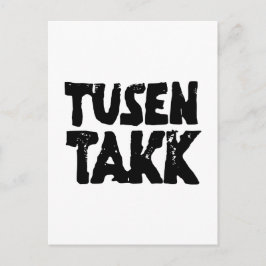 ノルウェー語の「ありがとう」 黒と白のリノカット ポストカード