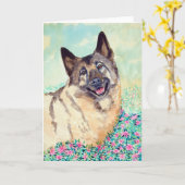 ノルウェー語エルクハウンドのグリーティングカード カード (黄色い花)