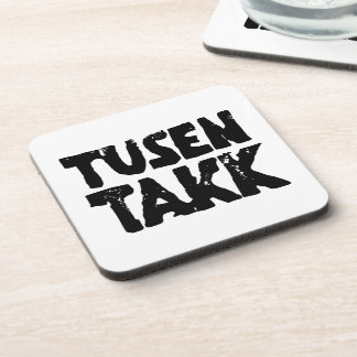 ノルウェー語「ありがとう」白黒リノカット コースター