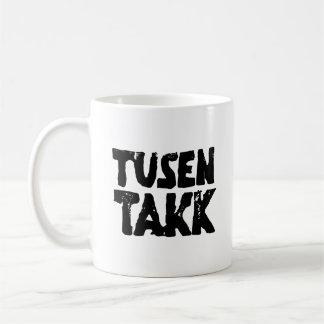 ノルウェー語「ありがとう」白黒リノカット コーヒーマグカップ