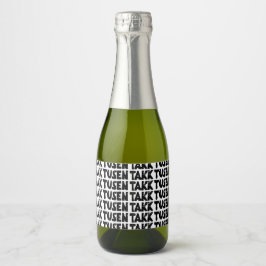 ノルウェー語「ありがとう」白黒リノカット スパークリングワインラベル