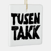 ノルウェー語「ありがとう」白黒リノカット セラミックオーナメント (右)