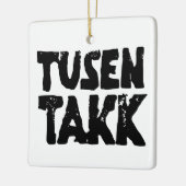 ノルウェー語「ありがとう」白黒リノカット セラミックオーナメント (左)