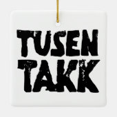 ノルウェー語「ありがとう」白黒リノカット セラミックオーナメント (裏面)
