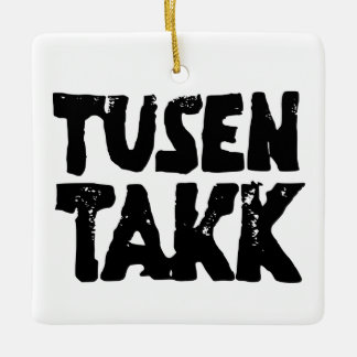 ノルウェー語「ありがとう」白黒リノカット セラミックオーナメント