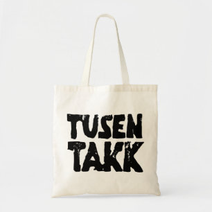 ノルウェー語「ありがとう」白黒リノカット トートバッグ