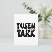 ノルウェー語「ありがとう」白黒リノカット ポストカード (スタンド正面)