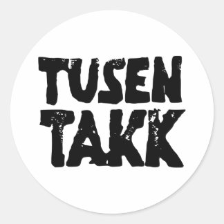 ノルウェー語「ありがとう」白黒リノカット ラウンドシール