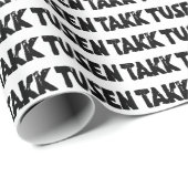 ノルウェー語「ありがとう」白黒リノカット ラッピングペーパー (ロールコーナー)