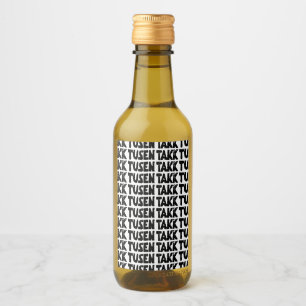 ノルウェー語「ありがとう」白黒リノカット ワインラベル