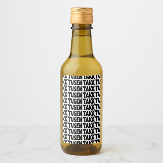 ノルウェー語「ありがとう」白黒リノカット ワインラベル (正面)