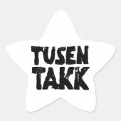 ノルウェー語「ありがとう」白黒リノカット 星シール (正面)