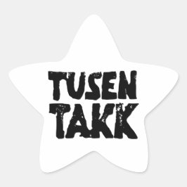 ノルウェー語「ありがとう」白黒リノカット 星シール