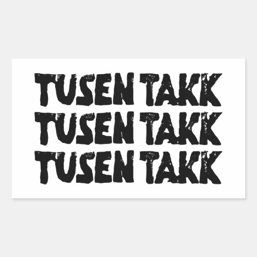 ノルウェー語「ありがとう」白黒リノカット 長方形シール (正面)