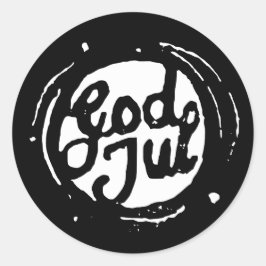 ノルウェー語「メリークリスマス」リノプリントステッカー ラウンドシール