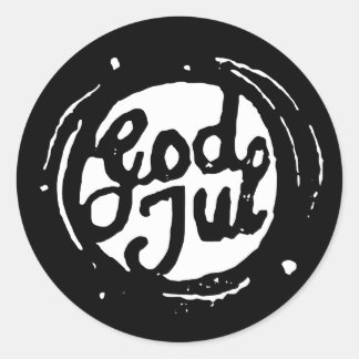ノルウェー語「メリークリスマス」リノプリントステッカー ラウンドシール