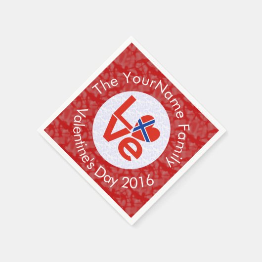 ノルウェー赤恋パーソナライズされた旗 スタンダードカクテルナプキン (角)