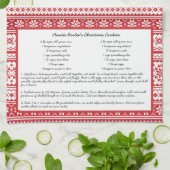 ノルウェー赤白ストライプウィンターファミリーレシピ キッチンタオル (折り畳み)