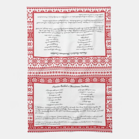 ノルウェー赤白ストライプウィンターファミリーレシピ キッチンタオル (縦)