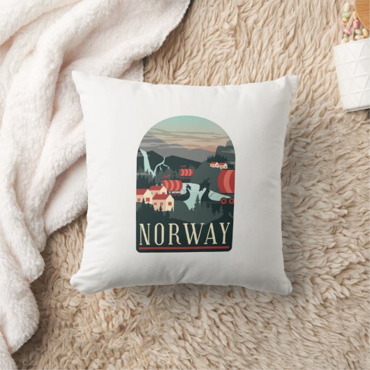 ノルウェー風景ヴィンテージ旅行はがき クッション (ブランケット)