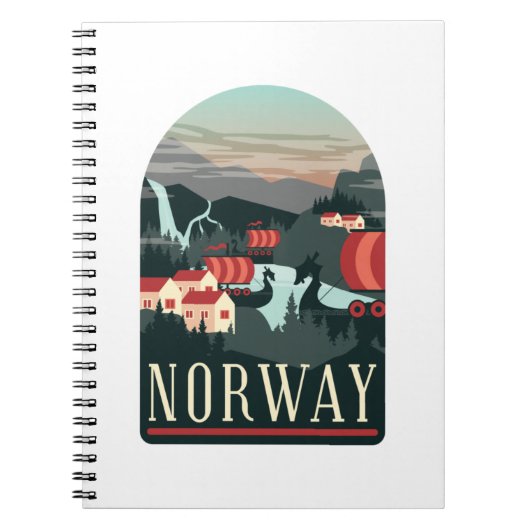 ノルウェー風景ヴィンテージ旅行はがき ノートブック (正面)