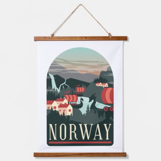 ノルウェー風景ヴィンテージ旅行はがき 吊り下げ型タペストリー (正面)