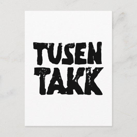 ノルウェー風「ありがとう」黒と白のリノカット ポストカード (正面)