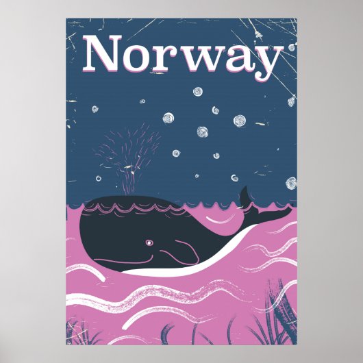 ノルウェー くじら ヴィンテージ 旅行ポスター ポスター (正面)