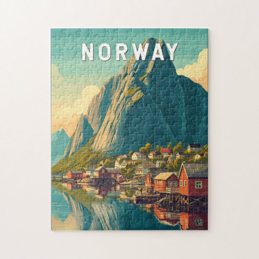 ノルウェー イラスト 旅行 アート ヴィンテージ ジグソーパズル (縦)