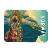 ノルウェー イラスト 旅行 アート ヴィンテージ マグネット (横)