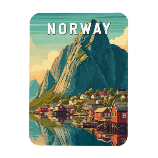 ノルウェー イラスト 旅行 アート ヴィンテージ マグネット (縦)