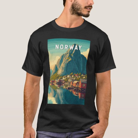 ノルウェー イラスト 旅行 アート ヴィンテージ Tシャツ (正面)