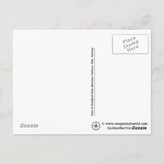 ノルウェー、オスロからのオスロフィヨルドの夏の眺め ポストカード (裏面)