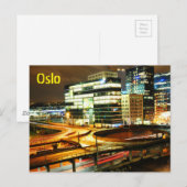 ノルウェー、オスロの夜の都市景観 ポストカード (正面/裏面)